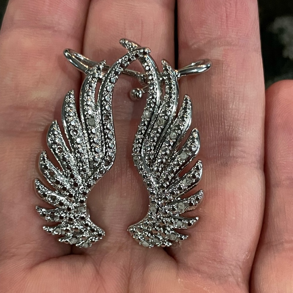 Silver Angel wings earrings with diamonds